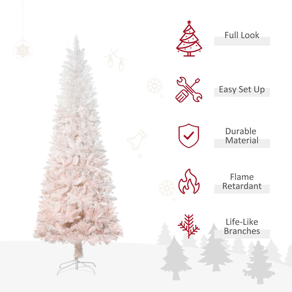 7ft Pencil Artificial Christmas Tree With Pine Realistic Branches, Auto Open, Pink And White EX-STOCK Canada