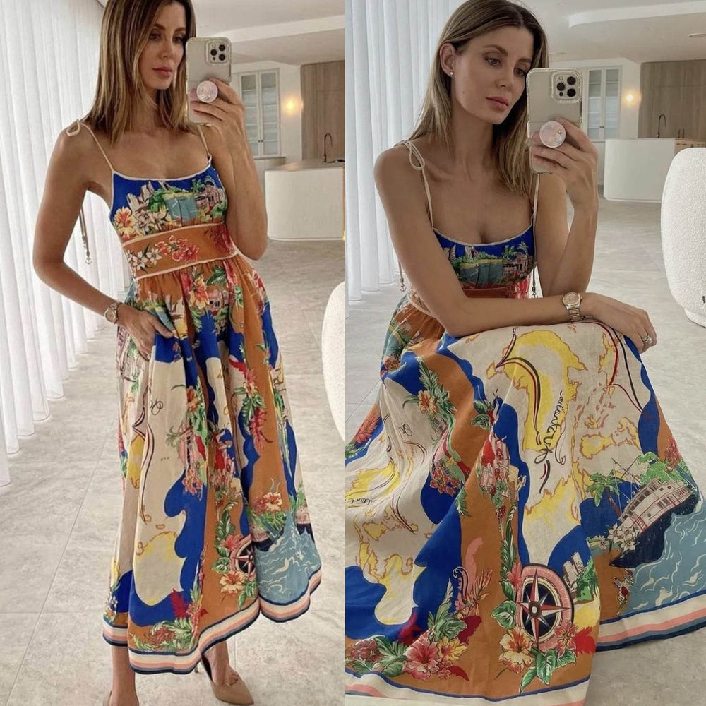 Elegant Ladies Spaghetti strap Vacation Resort Boho Floral Summer Maxi dress - EX-STOCK Canada