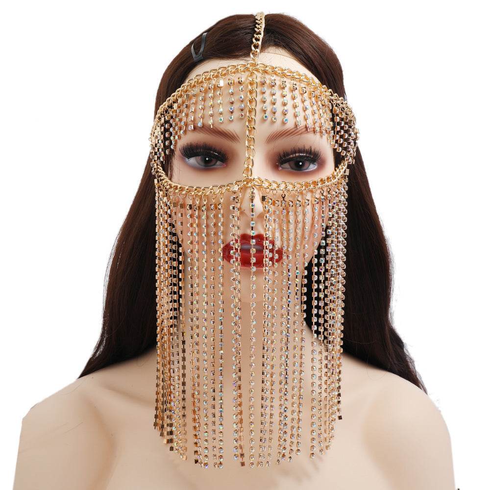 Punk Rhinestone Tassel Fringed Face Mask Head Chains - EX-STOCK Canada