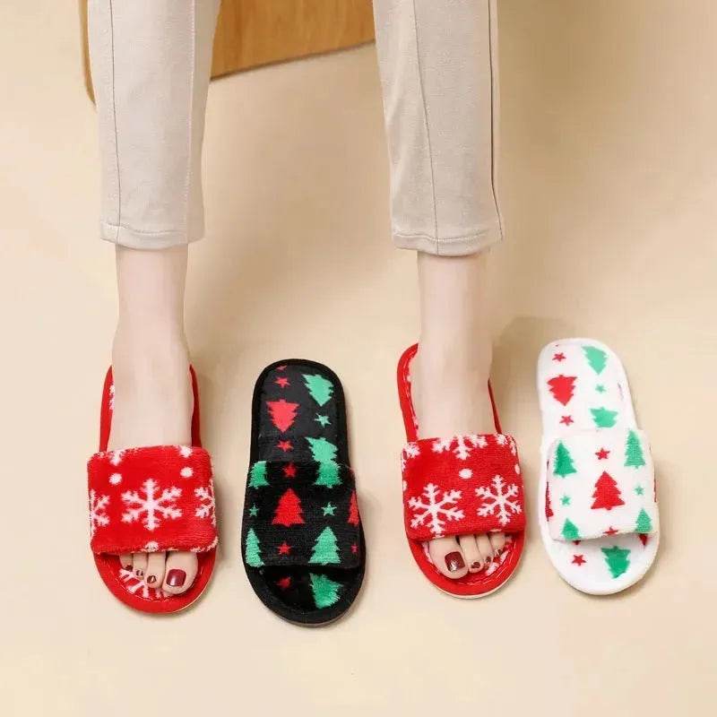 Christmas Tree Home Slippers Fashion Floor Bedroom Open-toe Plush Slippers For Women Fuzzy House Shoes - EX-STOCK Canada