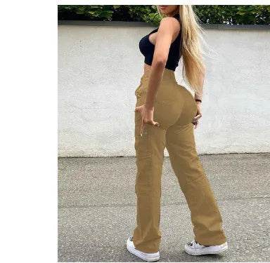 Straight Leg Cargo Pants Women High Waist Casual Baggy Pants - EX-STOCK Canada