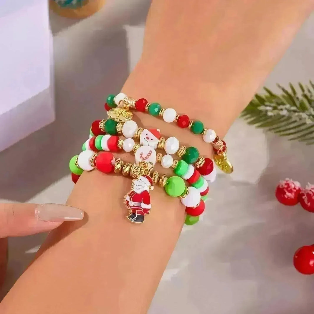 4pcs Christmas Snowman Handmade Beaded Bracelet set gift idea - EX-STOCK CANADA