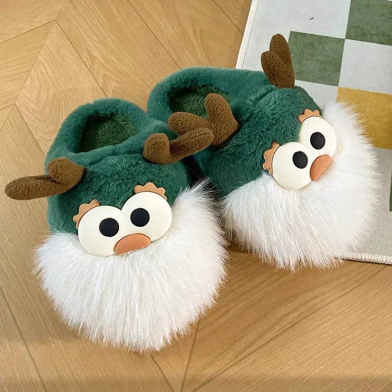 Cute Cartoon Christmas Deer Cotton Shoes Winter Indoor Floor Home Slippers Half-covered Heel Warm Plush Shoes Women - EX-STOCK Canada