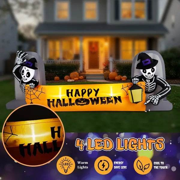 9.6FT Large Halloween Inflatable Decorations Skeleton Tombstone Banner, Outdoor Decorations Blow Up Yard Decor With Built-in LEDs For Halloween Holiday Party Outdoor Garden Yard Lawn Decor - EX-STOCK Canada