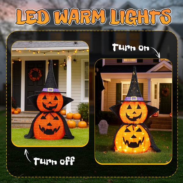 2Packs 3FT Halloween Collapsible Lighted Pumpkin Decoration, 176 LED Pop-Up Pumpkin Lamp With Cape, Plug In Halloween Jack-O-Lantern With Metal Stand For Indoor Outdoor Garden Patio Party Decor - EX-STOCK Canada