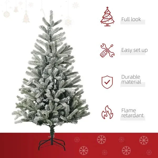 5ft Artificial Snow-Flocked Tree Holiday Home Indoor Christmas Decoration With Metal Feet, Green EX-STOCK Canada