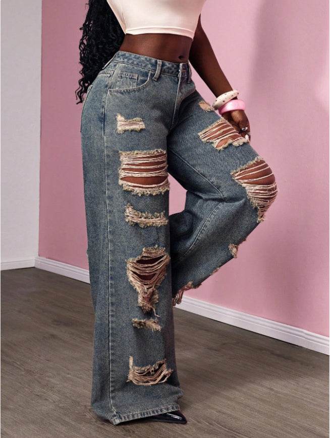 Women's Retro Distressed Kimchi Wide-leg Jeans EX-STOCK Canada