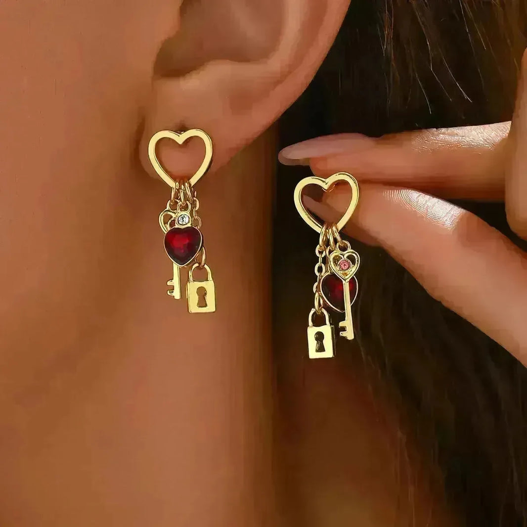 Simple Love Female Diamond Lock-shaped Special-interest Earrings - EX-STOCK CANADA