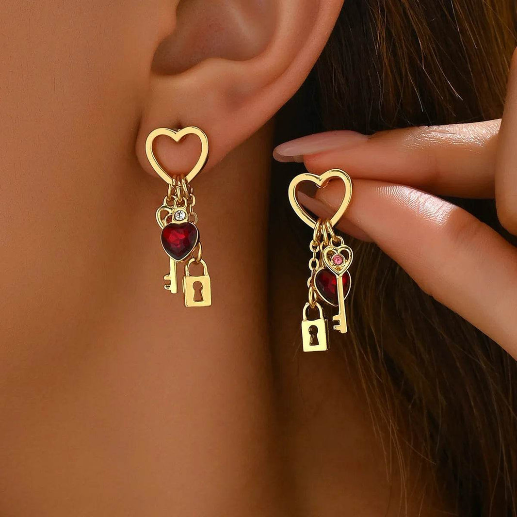 Simple Love Female Diamond Lock-shaped Special-interest Earrings - EX-STOCK Canada