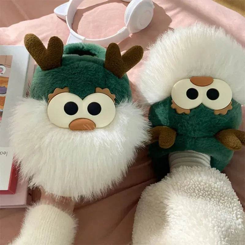 Cute Cartoon Christmas Deer Cotton Shoes Winter Indoor Floor Home Slippers Half-covered Heel Warm Plush Shoes Women - EX-STOCK Canada