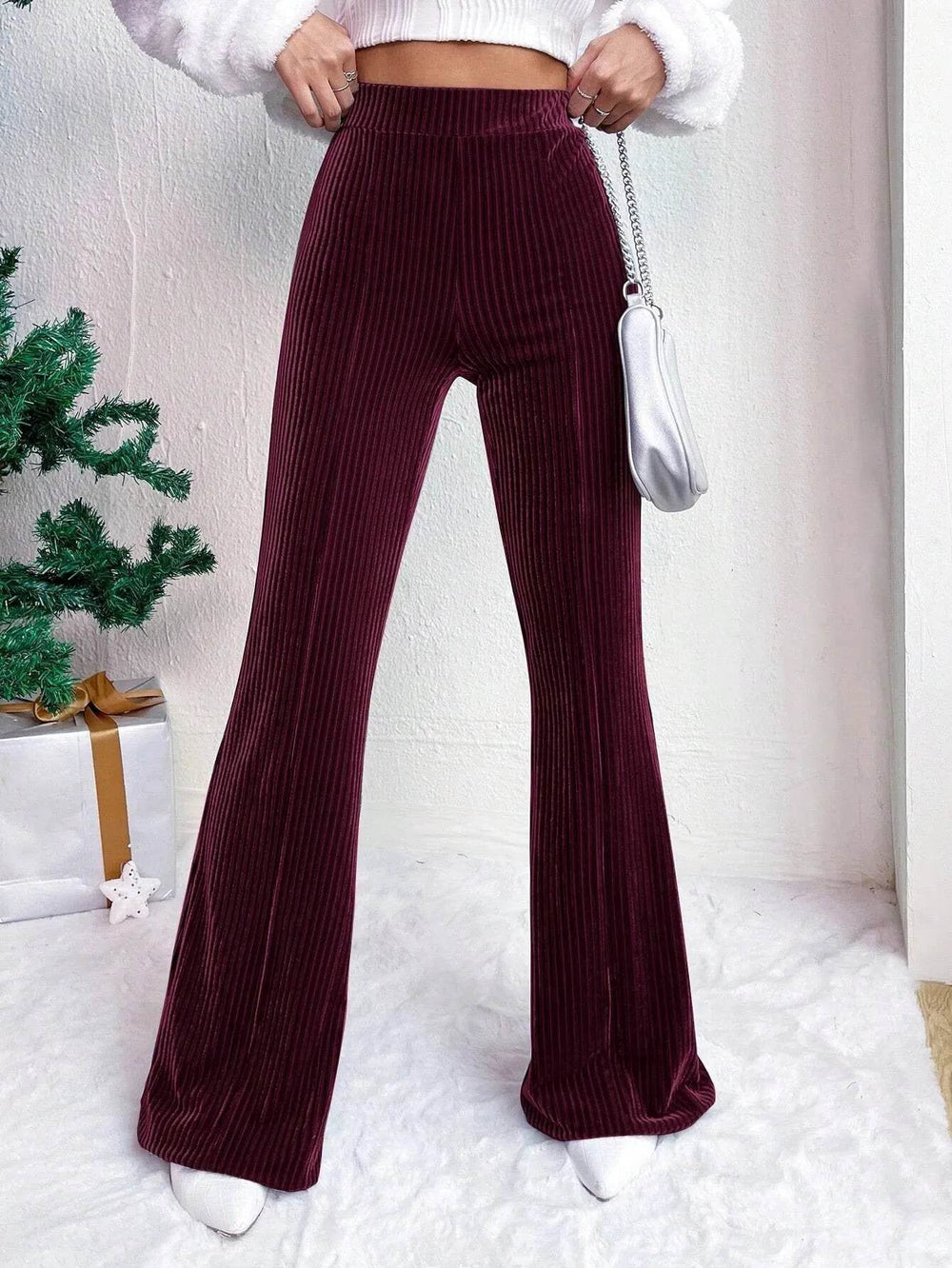 High Waist Lamp Wick Corduroy Bell-bottom Pants Wide Leg Women - EX-STOCK Canada
