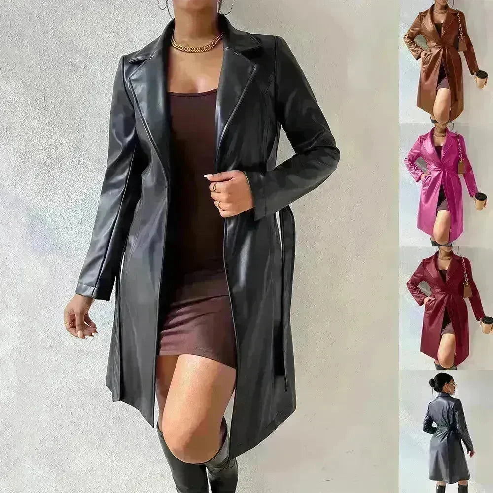 Fashionable Longline leather overcoat Jacket for women - EX-STOCK CANADA