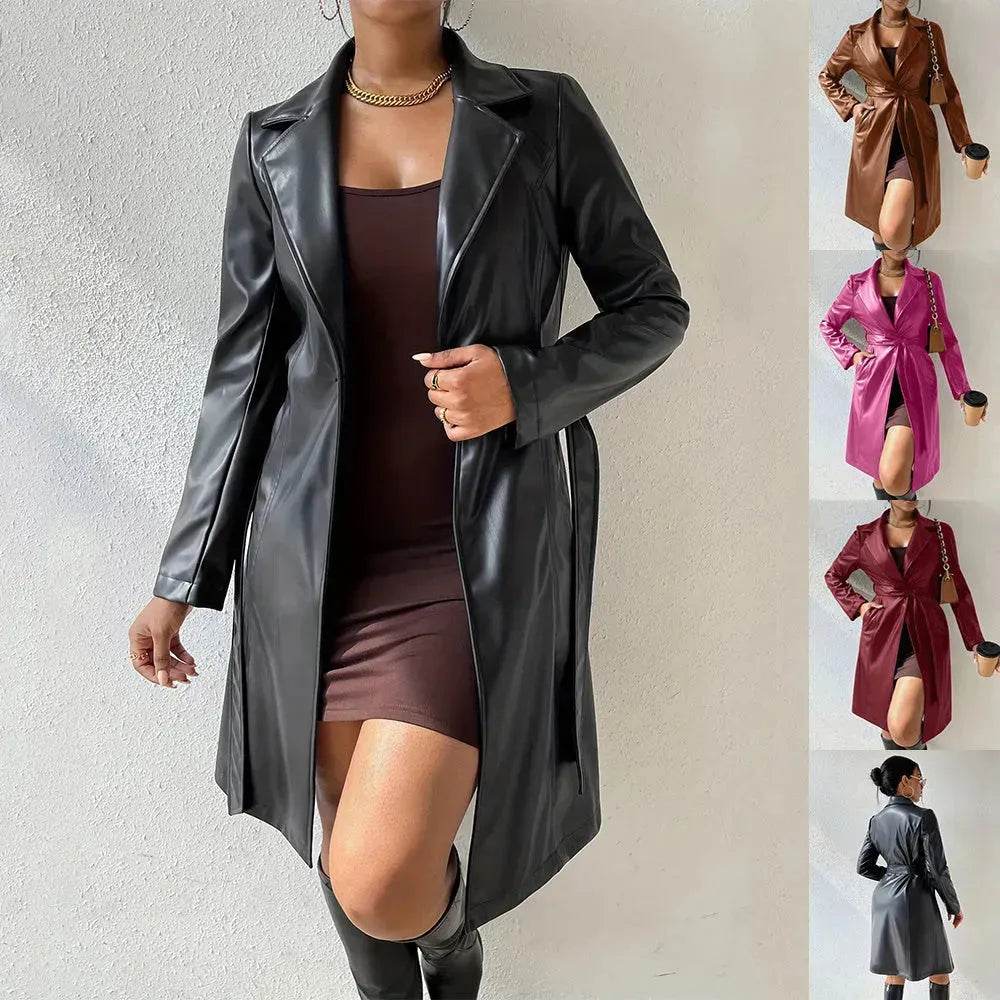 Fashionable Longline leather overcoat Jacket for women - EX-STOCK Canada