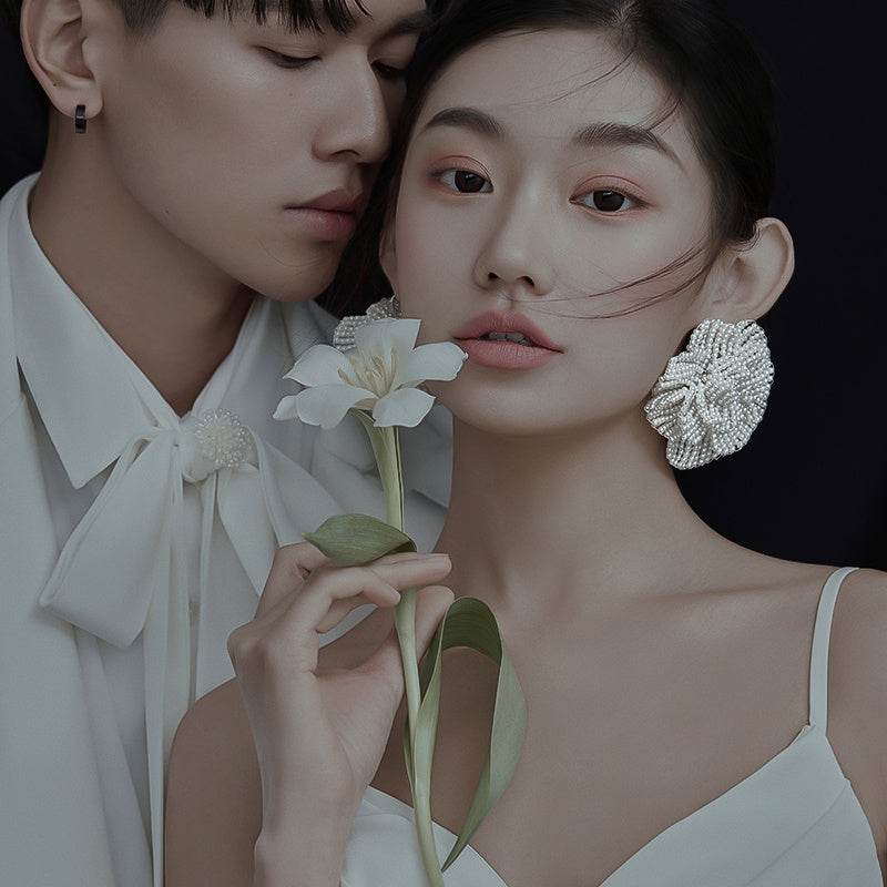 Bridal Beautiful Flowers Handmade Beaded Pearl Earrings - EX-STOCK Canada