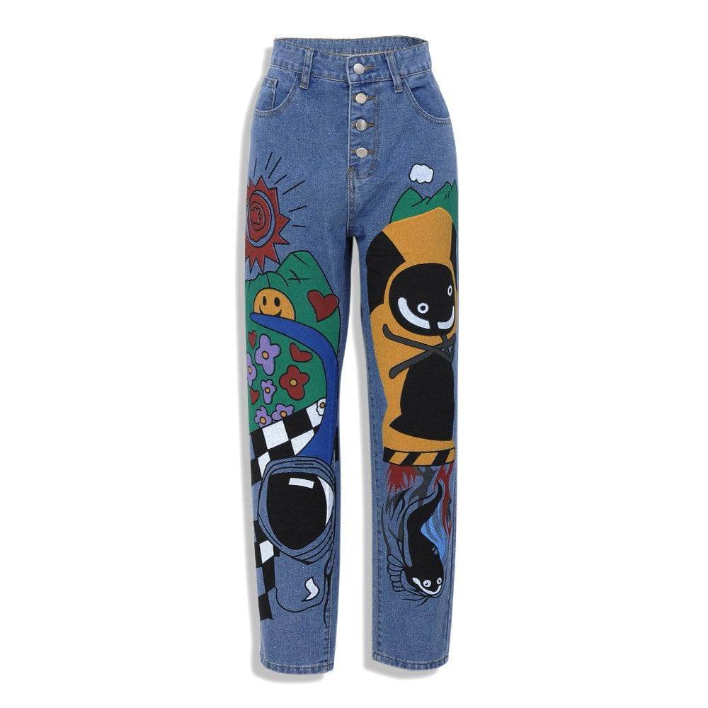 Cartoon Printed Jeans Pants Trousers For Women - EX-STOCK Canada