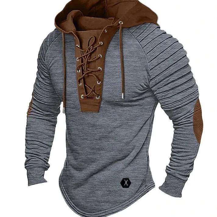 Spring And fall Pure Color Tied Hoodie Street fashion Bronzing Lacing Sweatshirt - EX-STOCK Canada