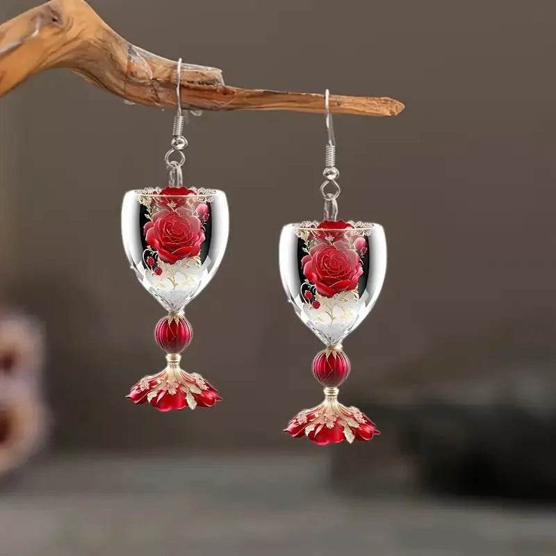 Valentine's Day Rose Wine Glass Acrylic Earrings - EX-STOCK Canada