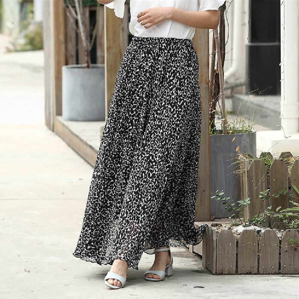 Leopard print High Waist Chiffon Maxi Skirt for women - EX-STOCK Canada