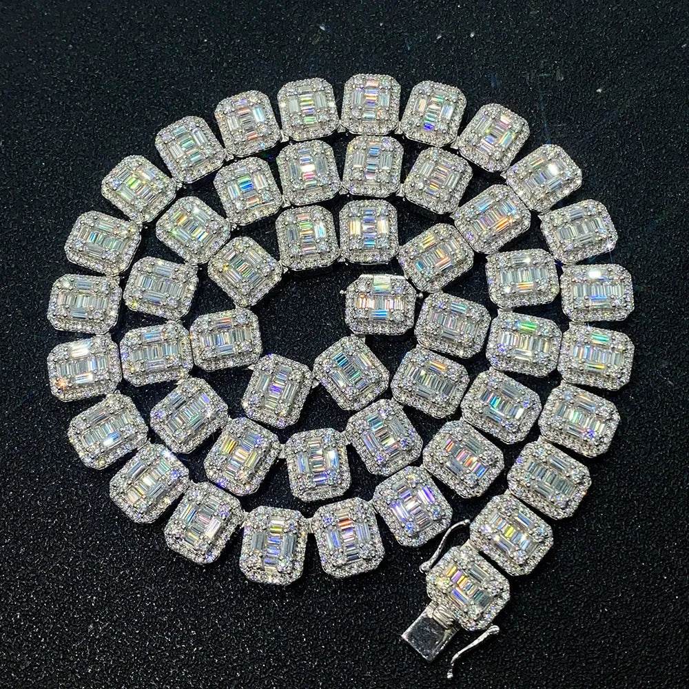 S925 Silver Inlay Rectangular Moissanite Diamond Cuban Link Chain - EX-STOCK Canada