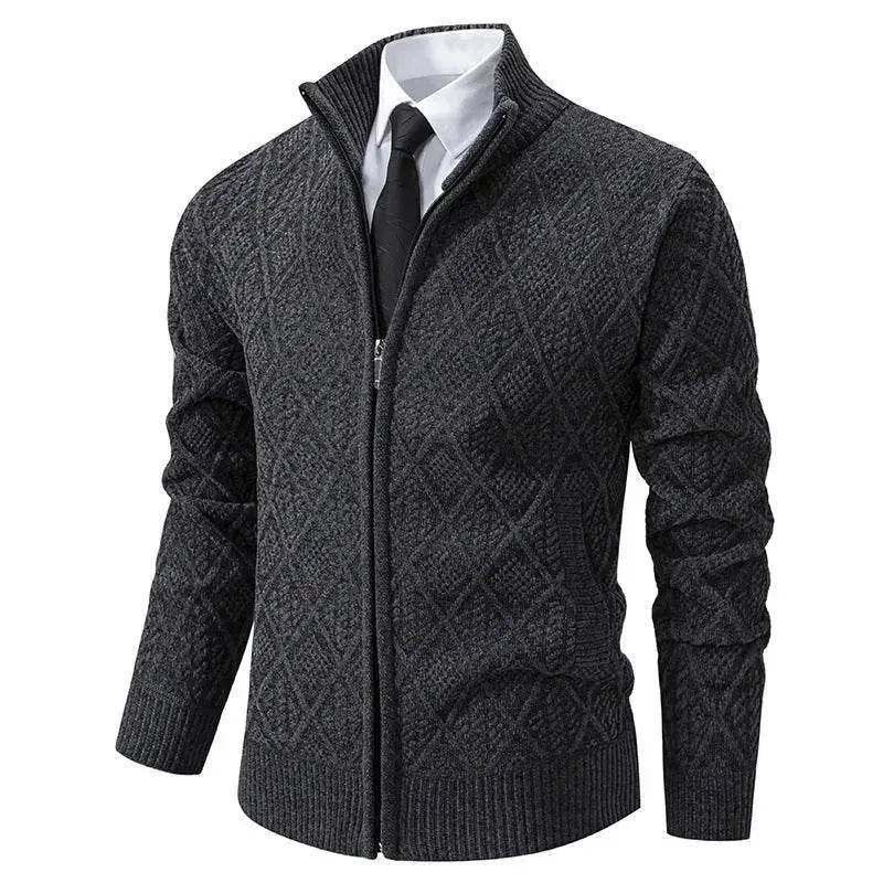 2025 Fall Winter Men Fleece-lined Thick Stand Collar Sweater Cardigan for men - EX-STOCK Canada