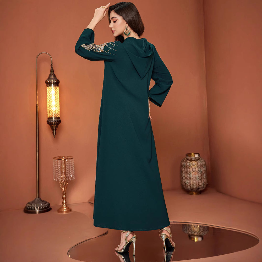 ZF4061 Dark Green Hooded Muslim Robe EX-STOCK Canada