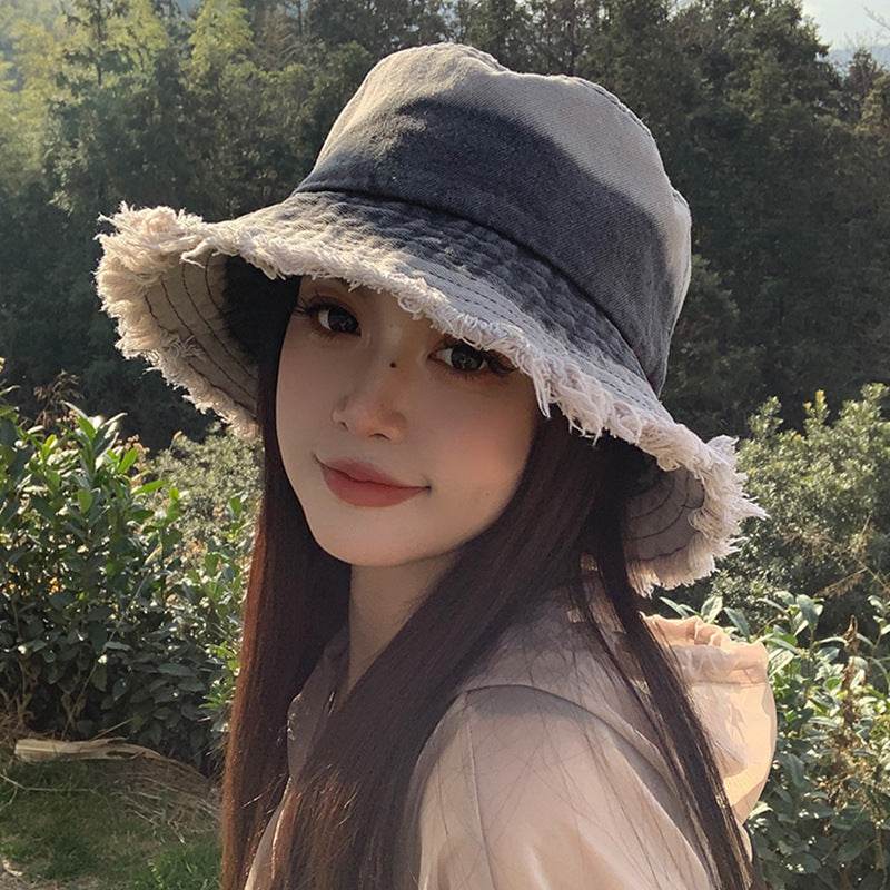 Summer Denim Bucket Hat for women Distressed Sun-proof Face-showing Small Hat - EX-STOCK Canada
