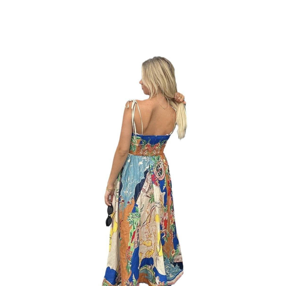 Elegant Ladies Spaghetti strap Vacation Resort Boho Floral Summer Maxi dress - EX-STOCK Canada