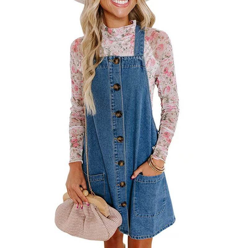 Loose Mini Denim Brace Jeans Jumper Dress - EX-STOCK Canada