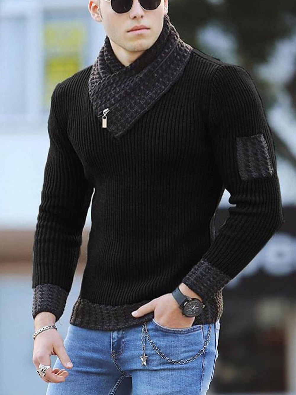 Independent Station Casual Slim Knit Pullover Long-sleeved Scarf Collar Sweater Men's EX-STOCK Canada