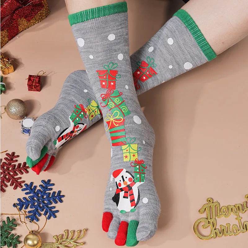 Cute Winter Christmas socks Five-finger Elastic absorbent Split-toe - EX-STOCK Canada