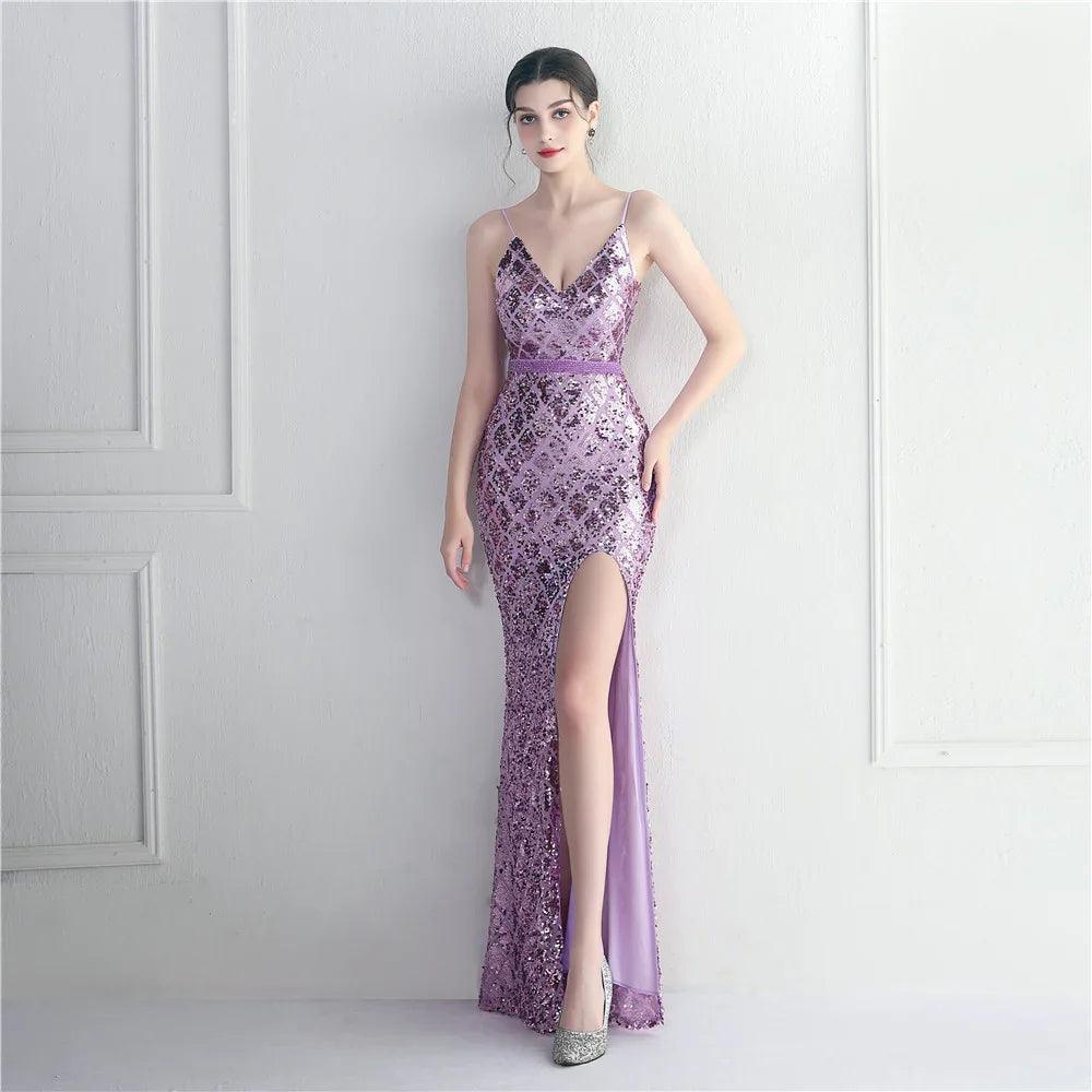 Colorful Sequin Sling Split Sheath Long Dinner Party Dress EX-STOCK Canada