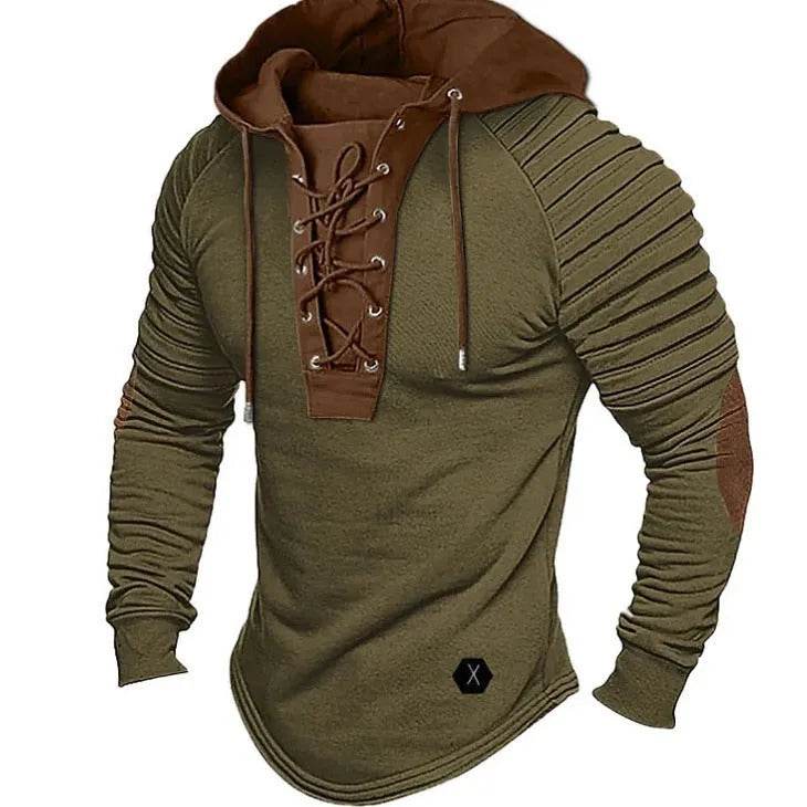 Spring And fall Pure Color Tied Hoodie Street fashion Bronzing Lacing Sweatshirt - EX-STOCK Canada