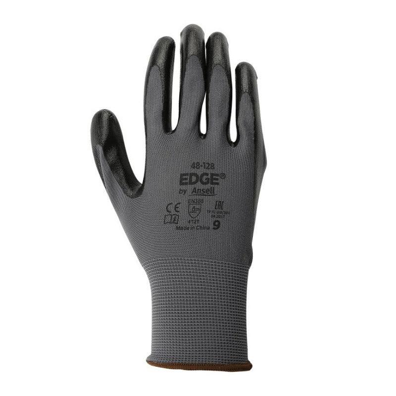 Gants de travail en polyester noir gris avec paume enduite de nitrile pour opérations fines