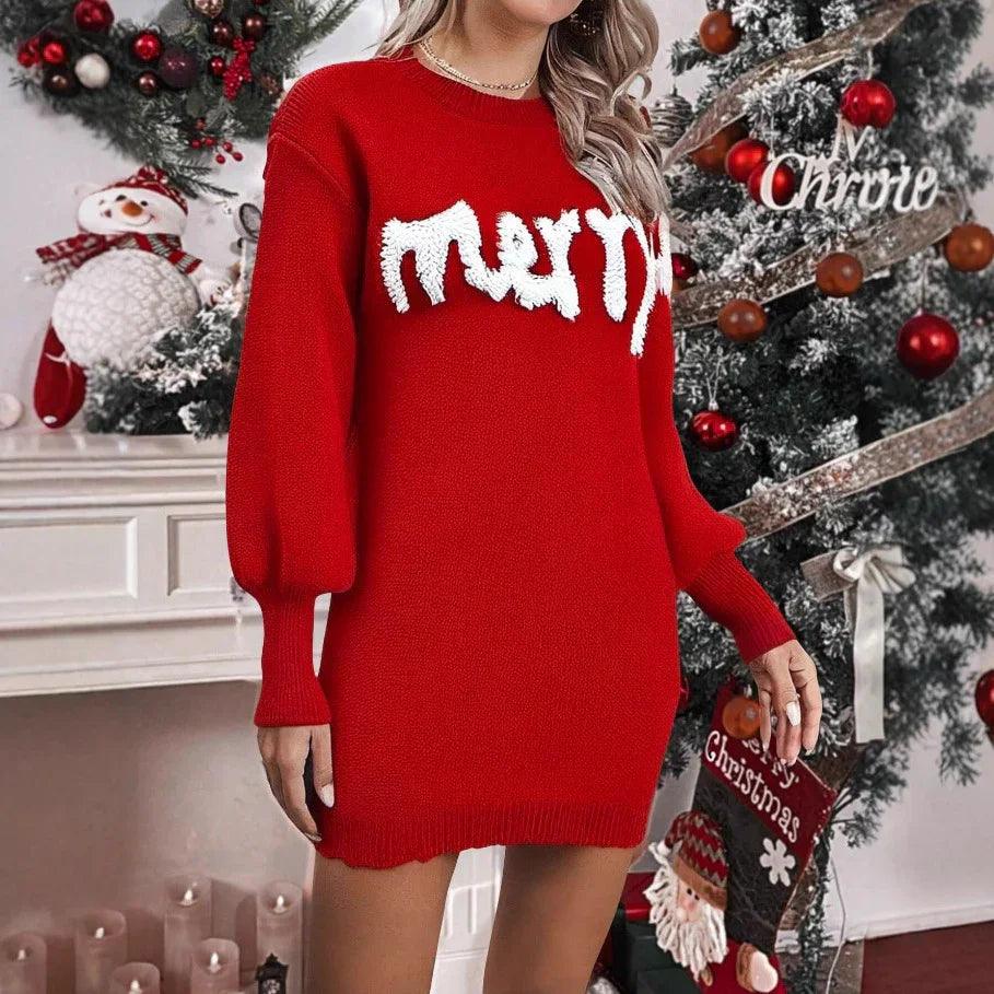 Robe fourreau femme en tricot à col rond avec manches lanterneEX-STOCK Canada