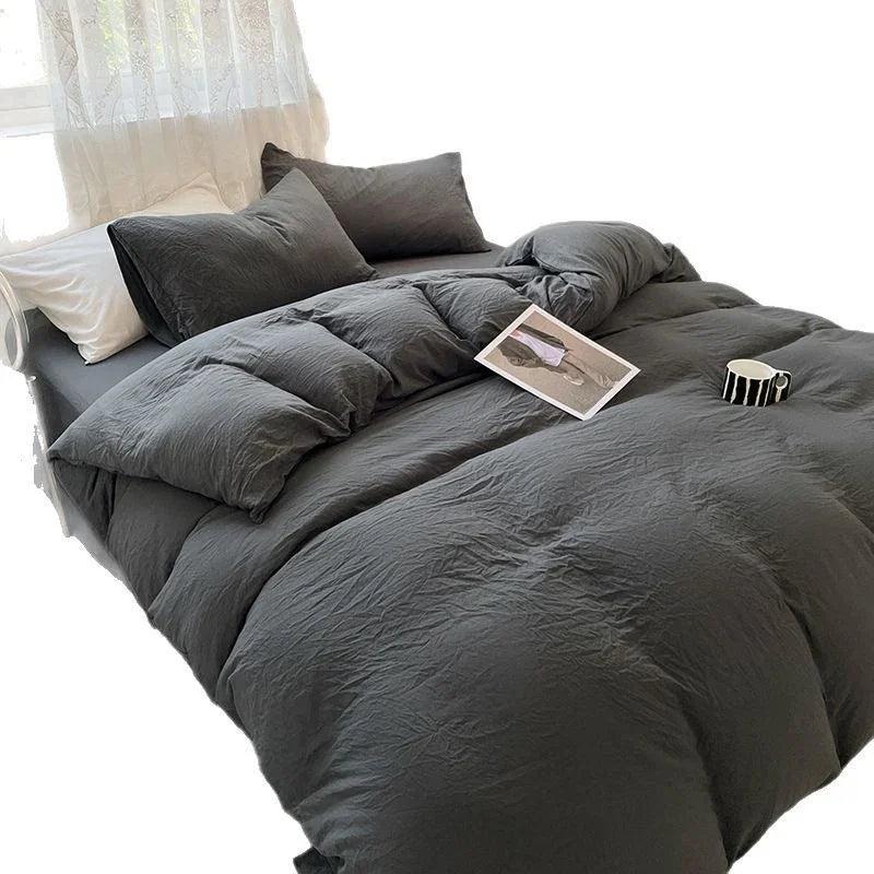 Ensemble de lit quatre pièces Couleur unie Coton lavé au ponçage Housse de couetteEX-STOCK Canada