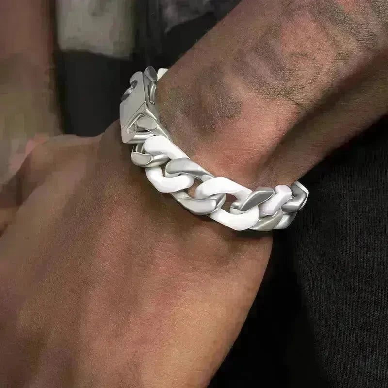 Spliced White Ceramic Cuban Link Chain Bracelet - EX-STOCK CANADA
