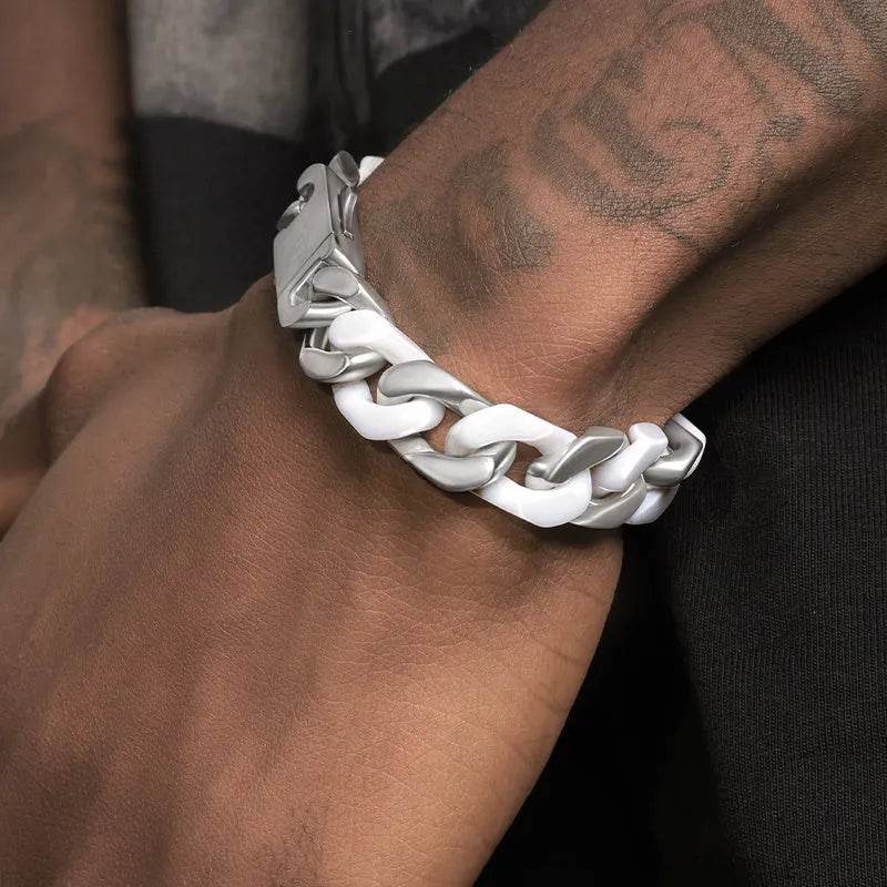 Spliced White Ceramic Cuban Link Chain Bracelet - EX-STOCK Canada