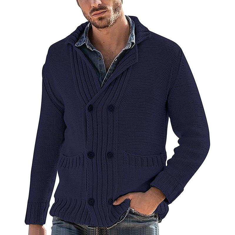 Veste en tricot pour homme à manches longues avec col à revers et couleur unieEX-STOCK Canada