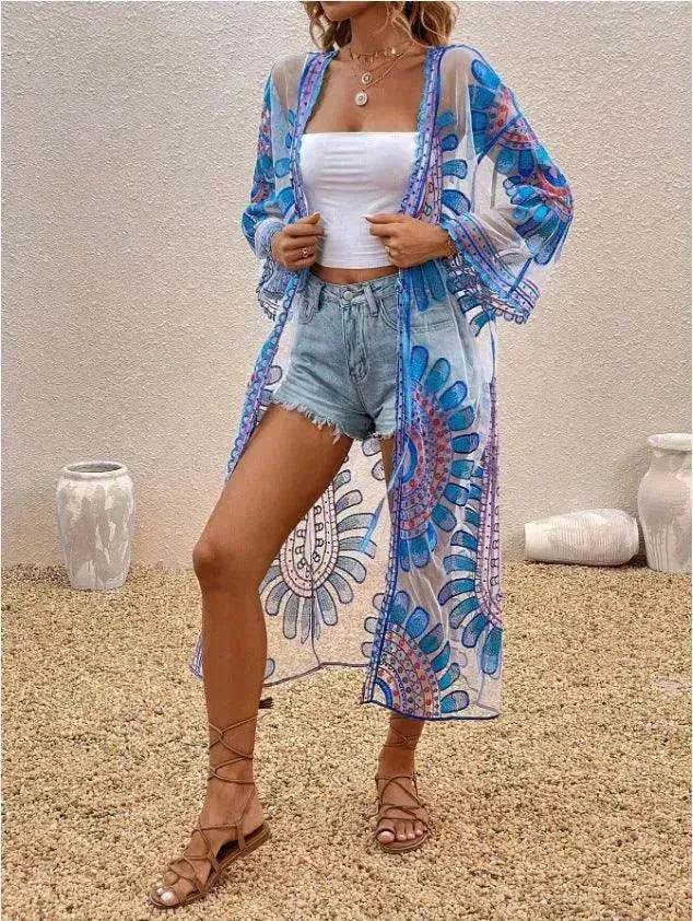 Beach Cover-up Pattern Sun Protection Cardigan Female - EX-STOCK Canada