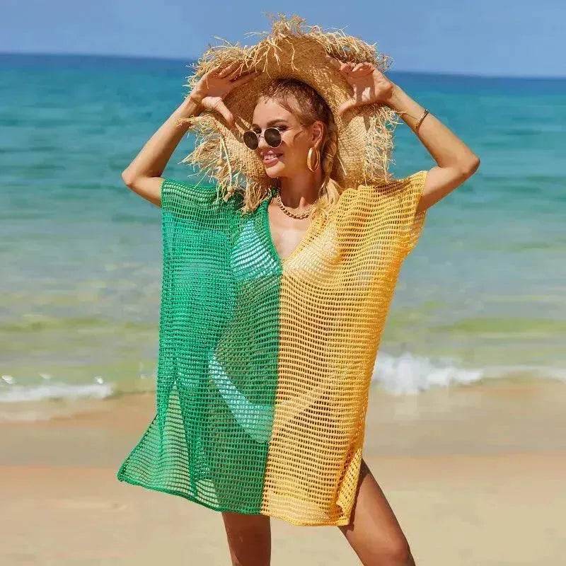 Beach Hollow Out Tops Cover-Up Knit Bikini Over-Blouse - EX-STOCK Canada