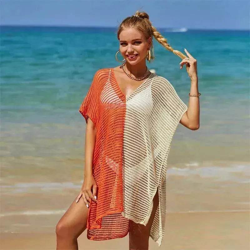 Beach Hollow Out Tops Cover-Up Knit Bikini Over-Blouse - EX-STOCK Canada