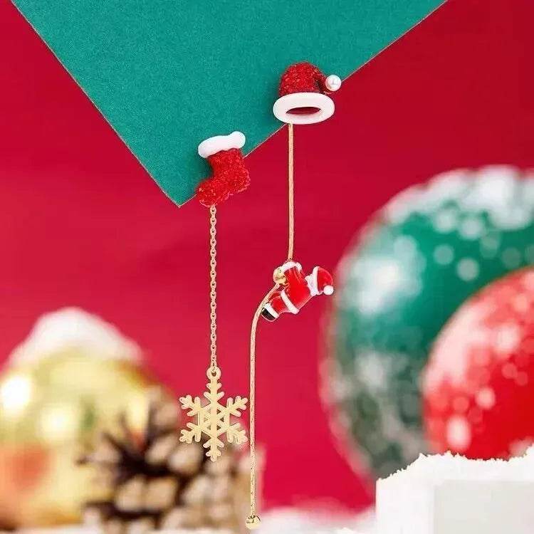 Ins Fashion Xmas Earrings Moving Santa Claus Long Tassel Earrings For Women Christmas Tree Snowflake Asymmetric Drop Earring - EX-STOCK Canada