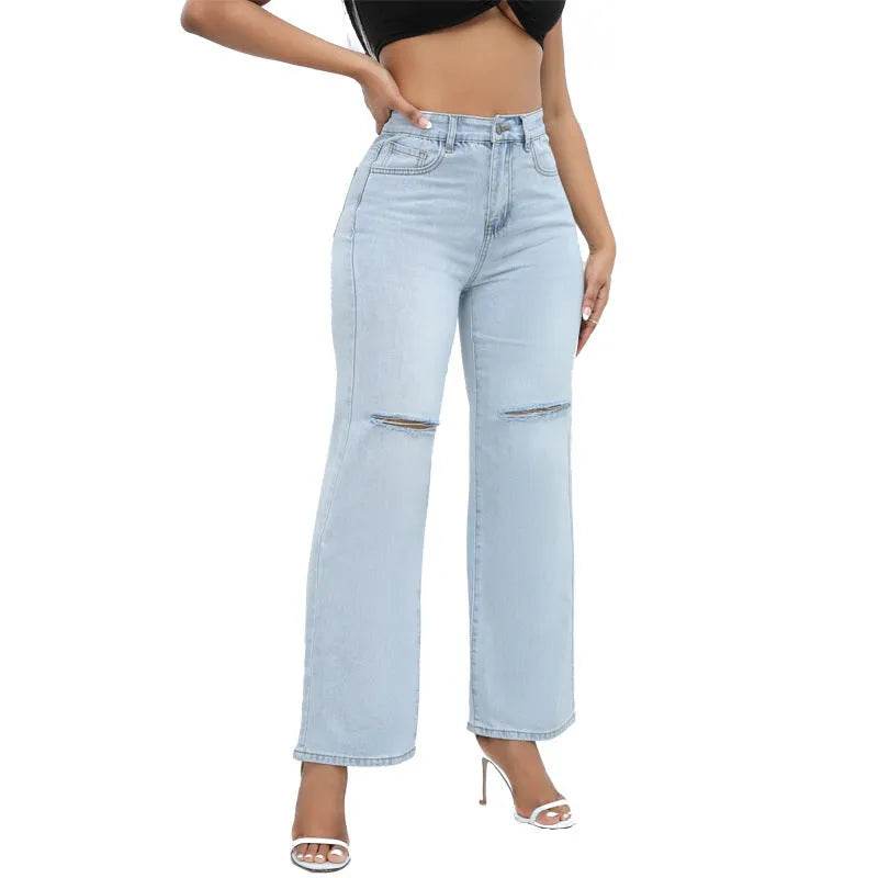 Elegant Ripped Wide-leg Baggy Jeans Pant Women - EX-STOCK Canada