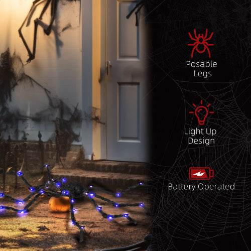 HOMCOM 3.25 Outdoor Halloween Decoration, Light-up Oversized Spider Halloween Prop With Light Up Bendable Legs - EX-STOCK Canada