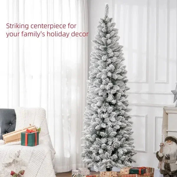 7ft Pencil Christmas Tree, Flocked Tree With 687 Branch Tips And Metal Base For Home, Indoor, Holiday EX-STOCK Canada