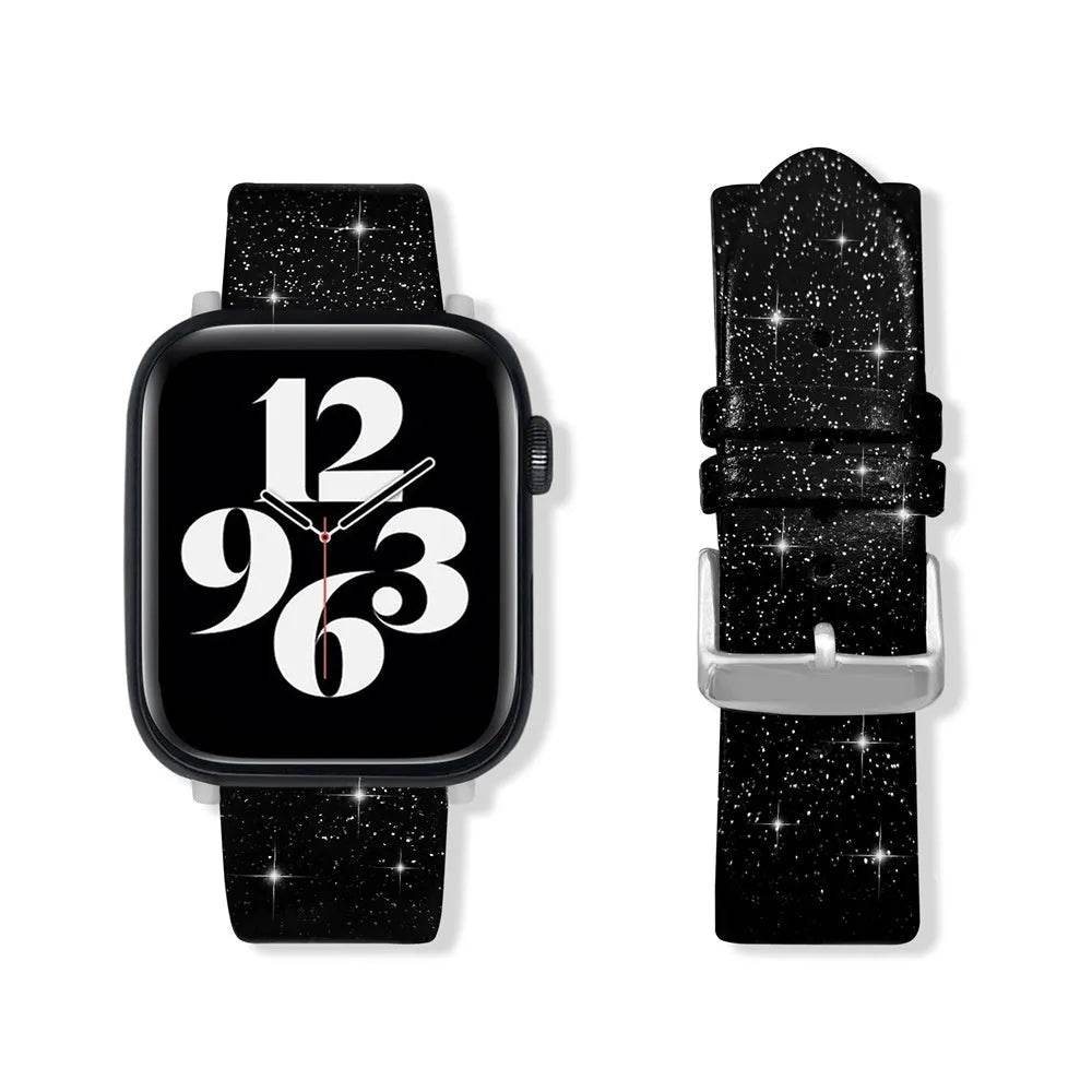 Leather Single Ring Glitter Buckle Couple Watch Strap Suitable for Apple Watch - EX-STOCK Canada