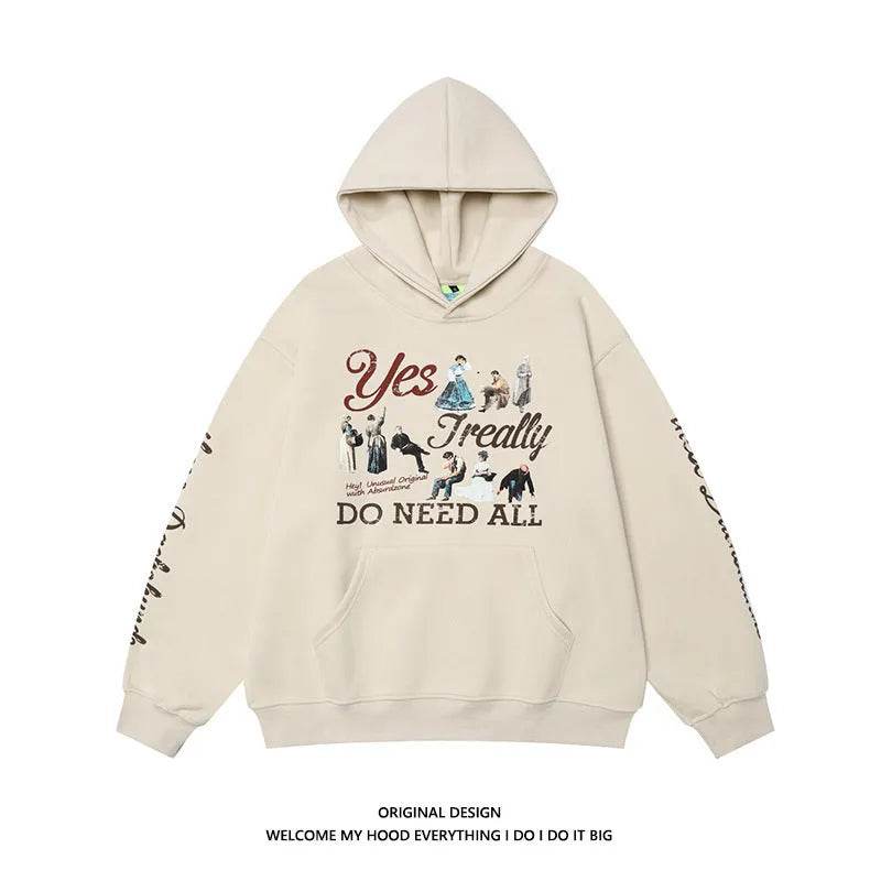 American Retro Washed Distressed Cartoon Letter Print Pullover Hoodie Sweatshirt - EX-STOCK Canada