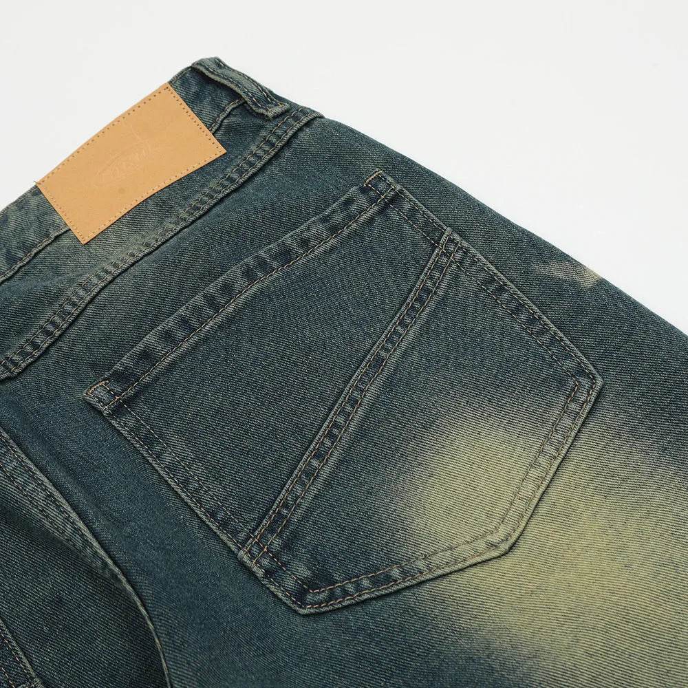 Washing Indentation Denim Bootcut Jeans Pants Men - EX-STOCK Canada