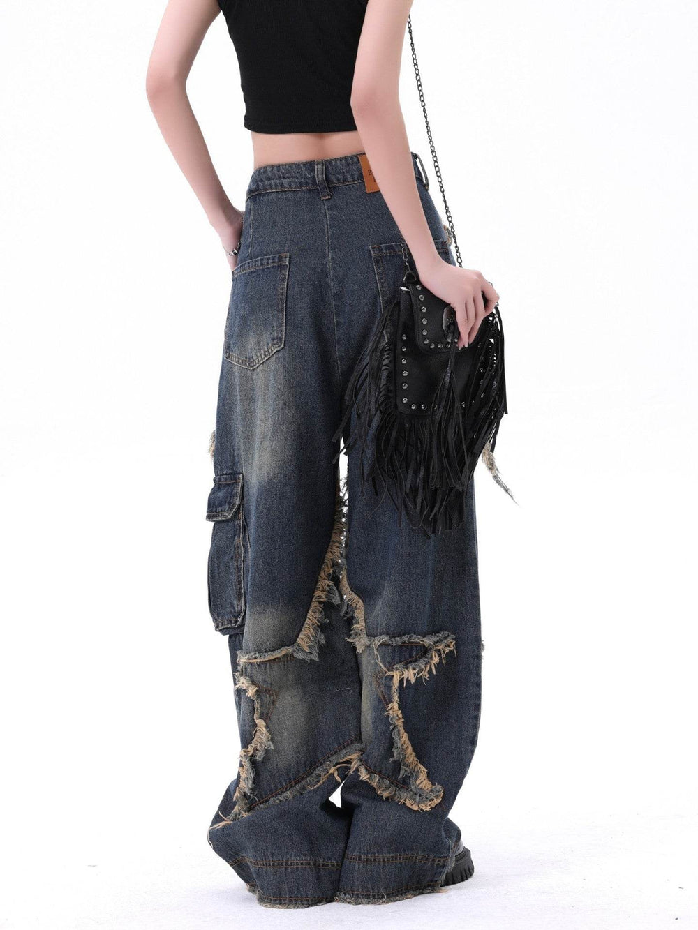 Distressed Denim Pant for women Oversized Streetstyle Patch Cargo Jeans Pant - EX-STOCK Canada
