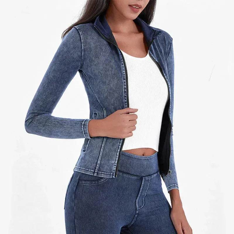 Fashion Slim fit Zipper High neck Denim Jacket for women - EX-STOCK Canada